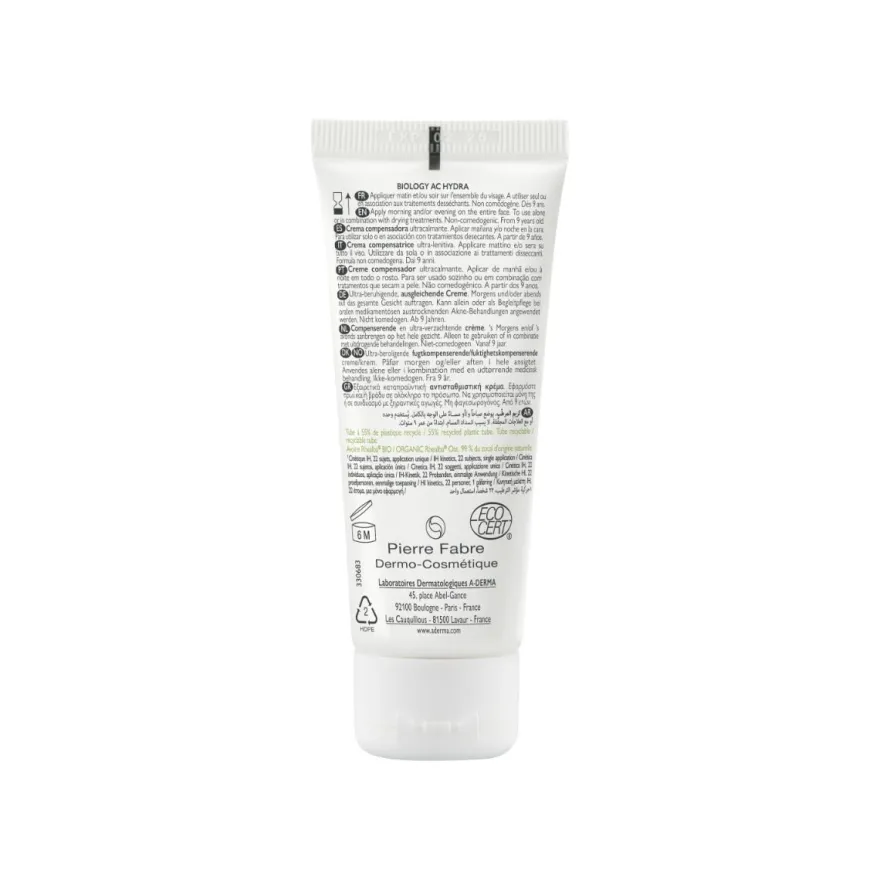 A-Derma Biology Ac Hydra Crema Compensatrice Ultra-lenitiva Anti-imperfezioni 40ml