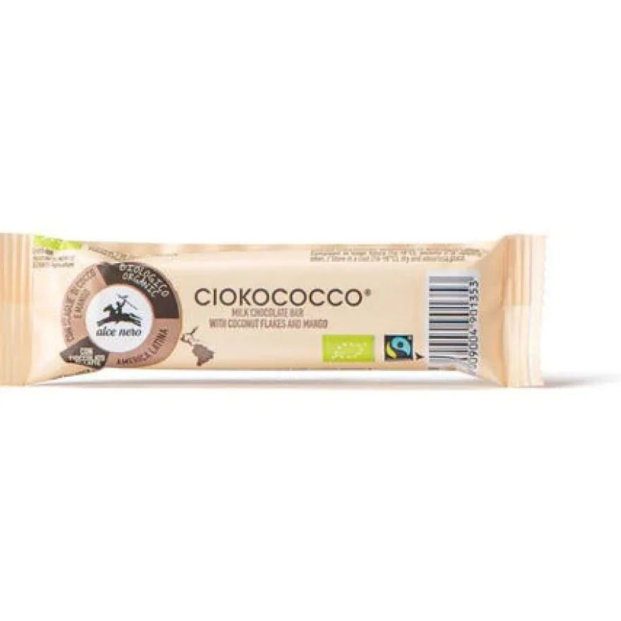 Alce Nero Barretta Ripiena Al Cocco E Mango Ricoperta Di Cioccolato Al Latte Bio 33g