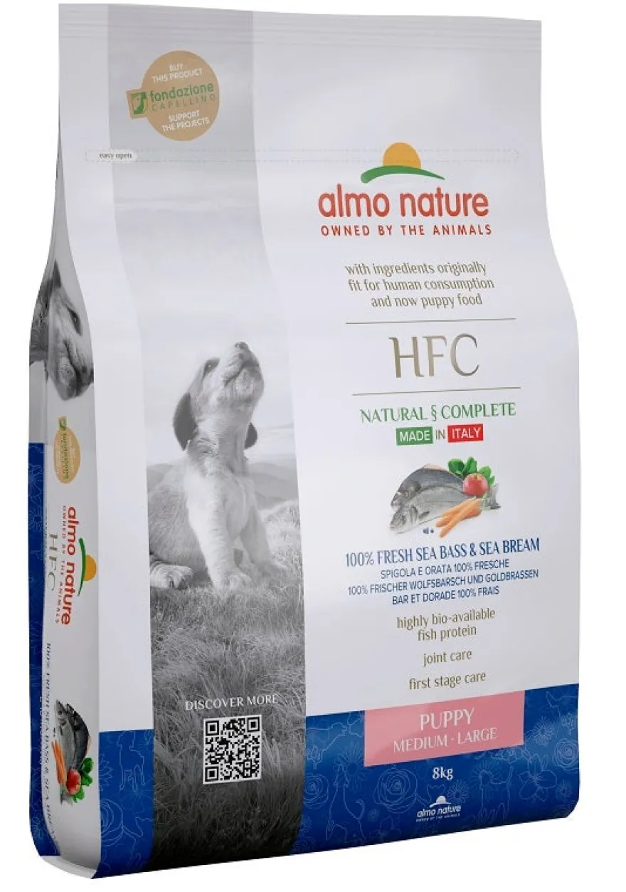 Almo Nature HFC Puppy Spigola E Orata Cani Cuccioli Taglia Media E Grande Sacco 8kg