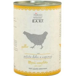 Barf Menu Completo Cibo Umido Trito Di Pollo Con Patate Dolci E Asparagi Per Cani Lattina 400g