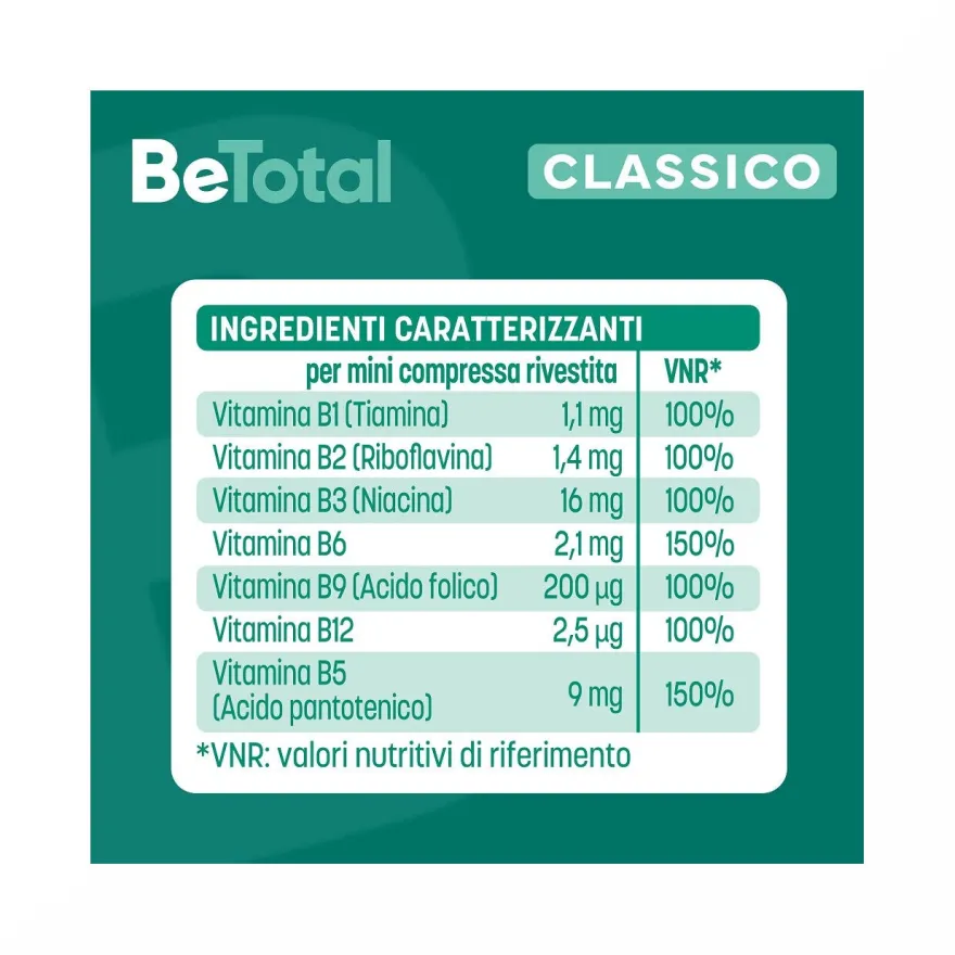 Be-Total Integratore Alimentare Vitamina B/B3/B12 Acido Folico Energia Per Adulti 20 Compresse