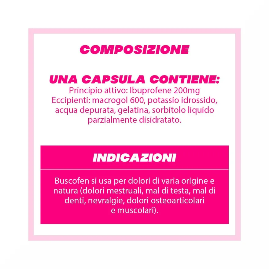 Buscofen 200 mg Con Ibuprofene Analgesico Contro Dolori Da Ciclo 12 Capsule Molli