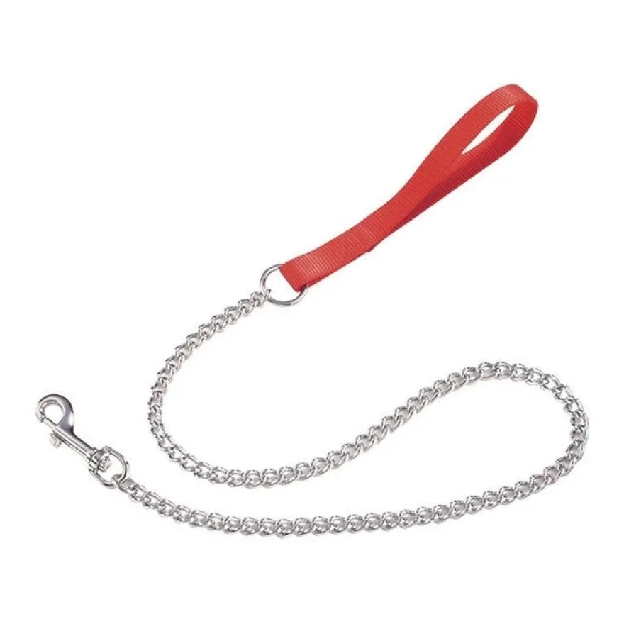 Camon Guinzaglio In Nylon Con Catena In Acciaio Per Cani Colore Rosso 2,5x800mm