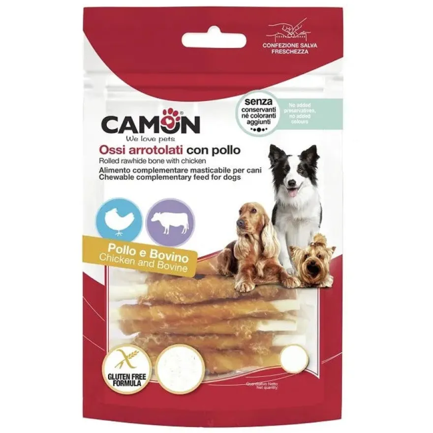 Camon Rolls di Pelle Bovina con Pollo Per Cani 1150g