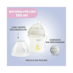 Chicco Biberon In Vetro Natural Feeling Flusso Lento 0 Mesi+ 150ml