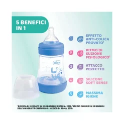 Chicco Biberon Neonato Perfect 5 Biberon Azzurro Flusso Lento 150 ml 0Mesi+