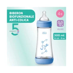 Chicco Biberon Neonato Perfect 5 Biberon Azzurro Flusso Veloce 300 ml 4Mesi+
