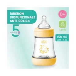 Chicco Biberon Neonato Perfect 5 Biberon Giallo Flusso Lento 150 ml 0Mesi+
