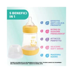 Chicco Biberon Neonato Perfect 5 Biberon Giallo Flusso Lento 150 ml 0Mesi+