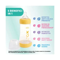 Chicco Biberon Neonato Perfect 5 Biberon Giallo Flusso Medio 240 ml 2Mesi+