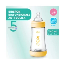 Chicco Biberon Neonato Perfect 5 Biberon Giallo Flusso Medio 240 ml 2Mesi+