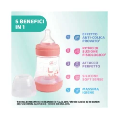 Chicco Biberon Neonato Perfect 5 Biberon Rosa Flusso Lento 150 ml 0Mesi+