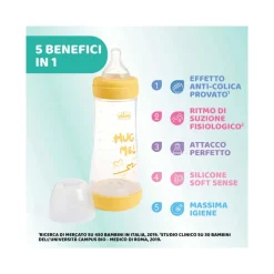 Chicco Biberon Neonato Perfect 5 Giallo Flusso Veloce 300 ml 4M+