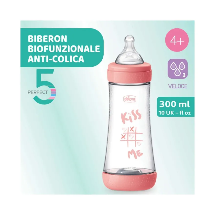 Chicco Biberon Perfect 5 Rosa Flusso Veloce 300 ml 4M+