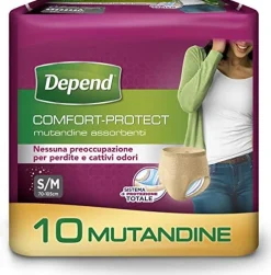 Depend Comfort-Protect Mutandine Assorbenti Donna Taglia S/M 10 Pezzi