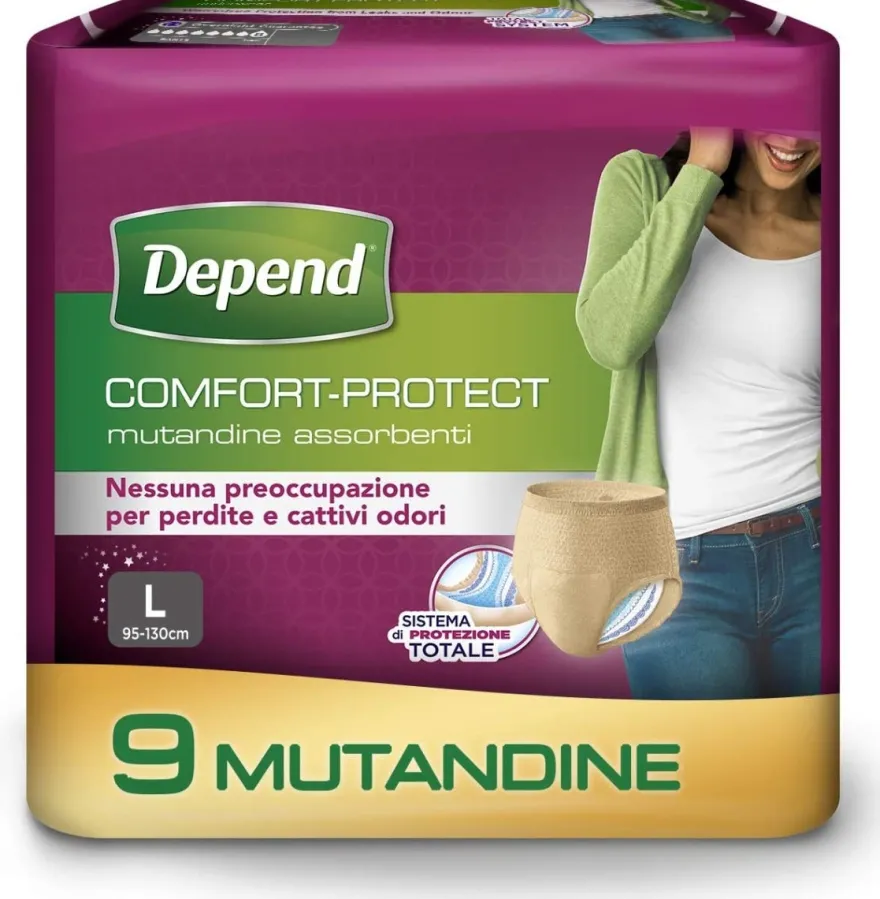 Depend Comfort-Protect Mutandine Assorbenti Donna Taglia L 9 Pezzi
