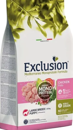 Dorado Exclusion Mediterraneo Monoprotein Noble Grain Puppy Large Breed Con Pollo Cibo Secco Per Cani 12kg