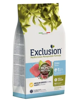 Exclusion Mediterraneo Monoprotein Formula Noble Grain Tuna Crocchette Con Tonno Per Cuccioli Taglia Media Sacco 3kg