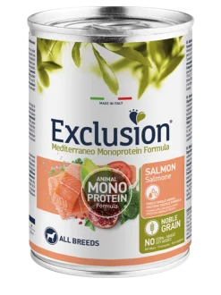Exclusion Mediterraneo Monoprotein Noble Grain Cibo Umido Salmone Per Cani Adulti Lattina 400g