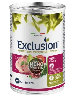 Exclusion Mediterraneo Monoprotein Noble Grain Cibo Umido Vitello Per Cani Adulti Lattina 400g