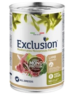 Exclusion Mediterraneo Monoprotein Noble Grain Umido Al Agnello Per Cani Lattina 400gr