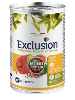 Exclusion Mediterraneo Monoprotein Noble Grain Umido Al Manzo Per Cani Lattina 400gr