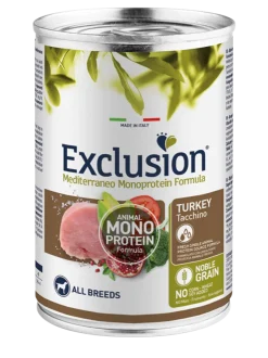 Exclusion Mediterraneo Monoprotein Noble Grain Umido Al Tacchino Per Cani Lattina 400gr