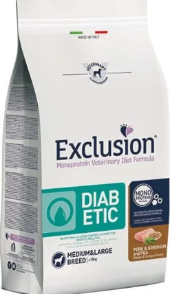 Exclusion Monoprotein Veterinary Diet Formula Diabetic Pork & Sorghum And Pea Medium Crocchette Per Cani 12kg