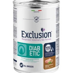 Exclusion Monoprotein Veterinary Diet Formula Diabetic Umido Suino/Sorgo/Piselli Per Cani Adulti 400g