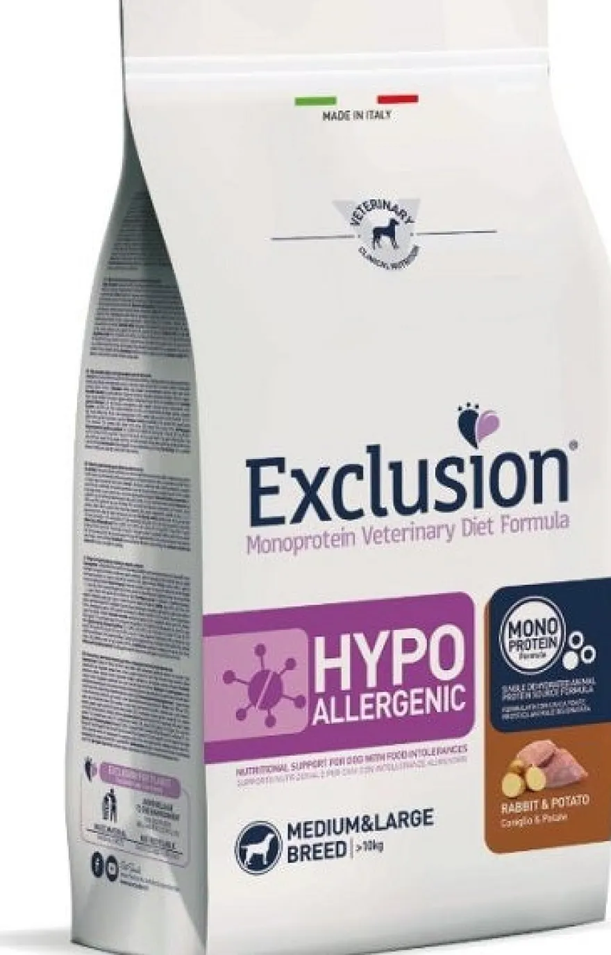 Exclusion Monoprotein Veterinary Diet Formula Hypoallergenic Crocchette Coniglio/Patate Per Cani Taglia Media/Grande Sacco 12kg