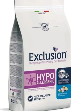 Exclusion Monoprotein Veterinary Diet Formula Hypoallergenic Crocchette Pesce/Patate Per Cani Taglia Media/Grande Sacco 2kg