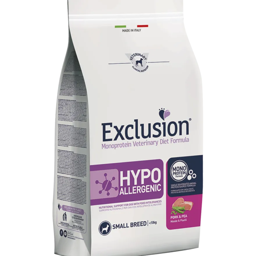 Exclusion Monoprotein Veterinary Diet Formula Hypoallergenic Crocchette Suino/Piselli Per Cani Taglia Piccola Sacco 2kg