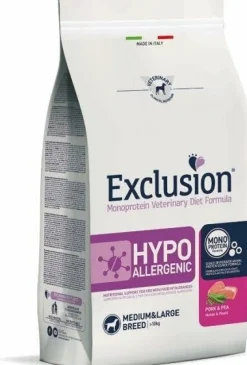 Exclusion Monoprotein Veterinary Diet Formula Hypoallergenic Porc/Pea Crocchette Con Maiale/Piselli Per Cani Adulti Taglia Medio/Grande Sacco 2kg