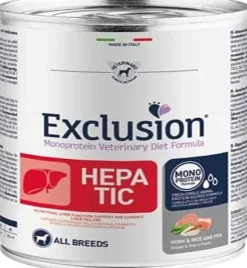 Exclusion Monoprotein Veterinary Formula Hepatic Cibo Umido Suino/Riso/Piselli Per Cani 200g