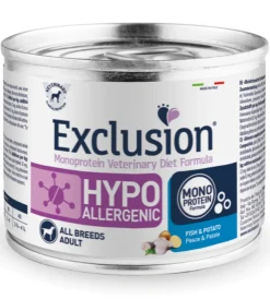 Exclusion Veterinary Diet Formula Hypoallergenic Per Cani Pesce/Patate Lattina 200gr
