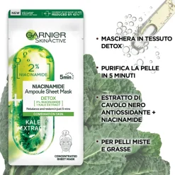 Garnier Maschera In Tessuto Ampolla Detox Estratto Cavolo Nero/Niacinamide 1 Pezzo