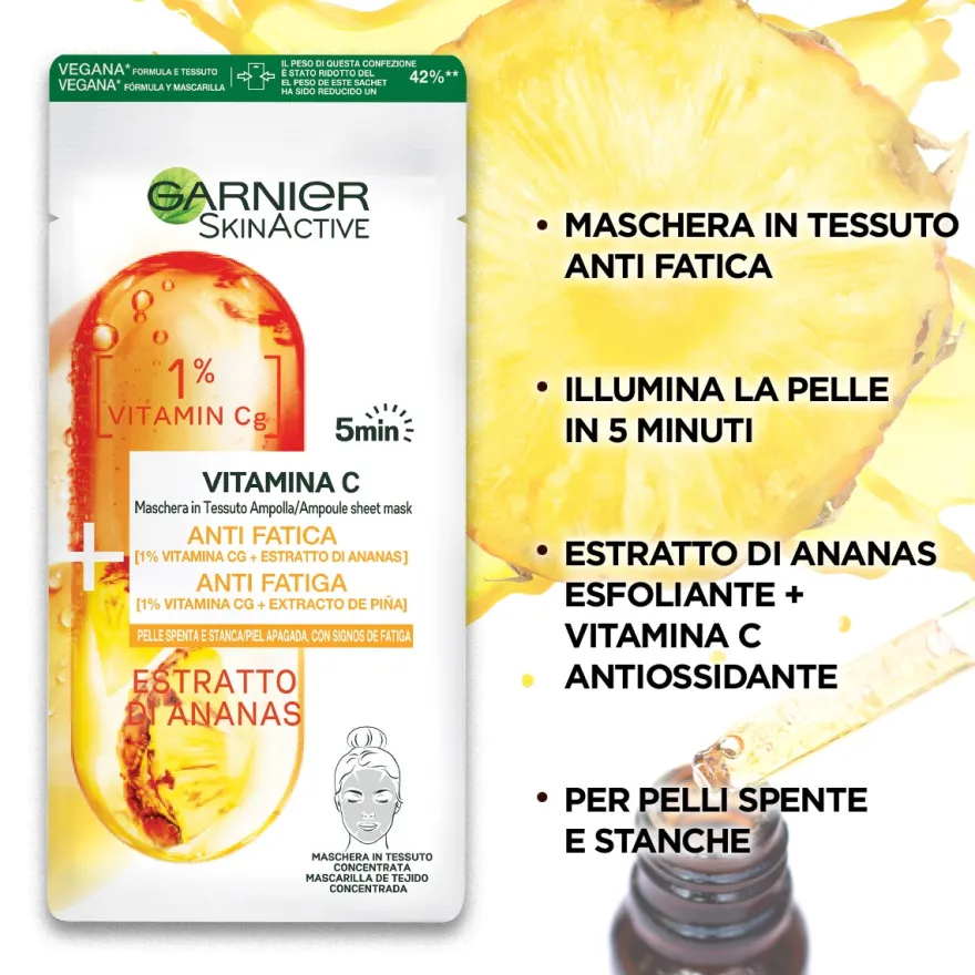 Garnier Maschera In Tessuto Ampolla Illuminante Estratto Ananas /Vitamina C1 Pezzo