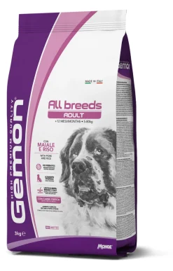 Gemon All Breeds Adult Maiale e Riso Cibo Secco Per Cani Adulti Sacco 3 Kg