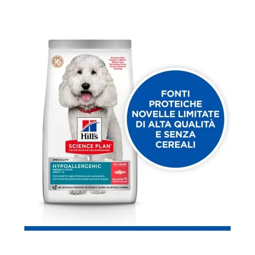 Hill's Science Plan Hypoallergenic Adult Crocchette al Salmone Per Cani Taglia Media Sacco 2,5 kg