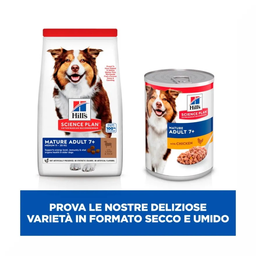 Hill's Science Plan Mature Adult 7+ Crocchette con Agnello e Riso per Cani Taglia Media Sacco 14 Kg