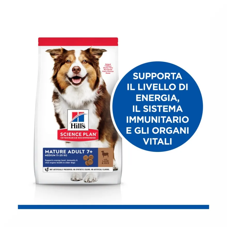 Hill's Science Plan Mature Adult 7+ Crocchette con Agnello e Riso per Cani Taglia Media Sacco 14 Kg