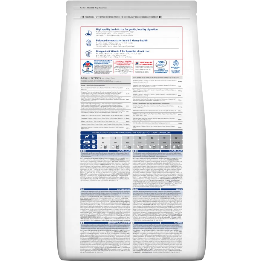 Hill's Science Plan Mature Adult 7+ Crocchette con Agnello e Riso per Cani Taglia Media Sacco 14 Kg