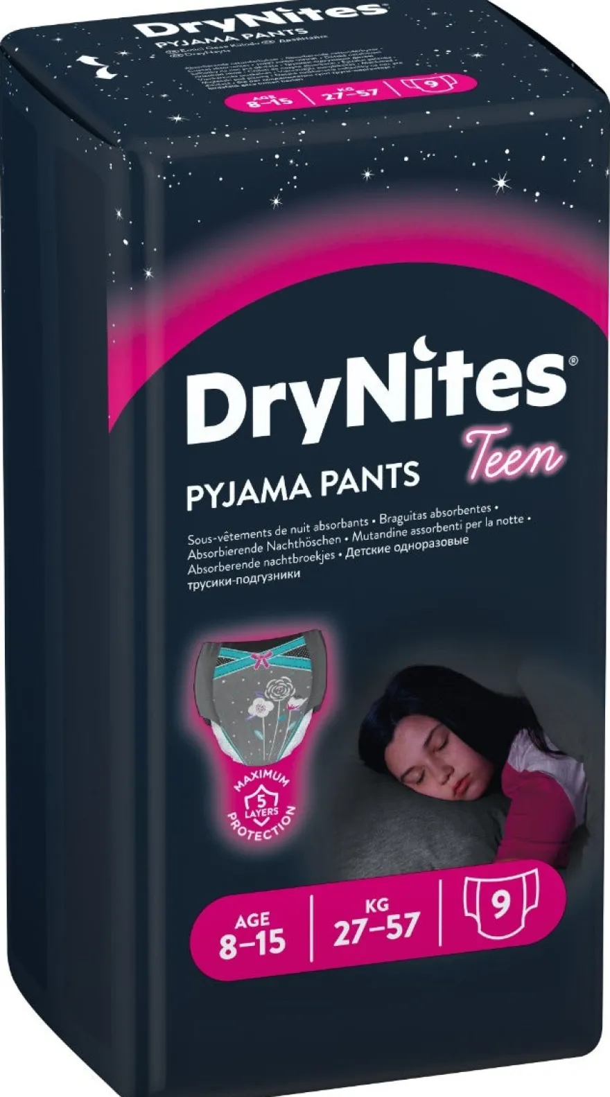 Huggies Drynites Girl Pyjama Pants Teen 27-57Kg 8-15 Anni 9 Pezzi