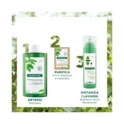Klorane Shampoo Maschera Lavante 2 In1 Polvere Ortica E Argilla Bio Cuoio Capelluto Grasso 8X3g