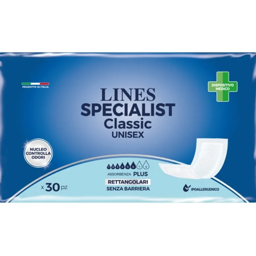 Lines Specialist Classic Pannolone Rettangolare Senza Barriera Unisex Plus 30 Pezzi
