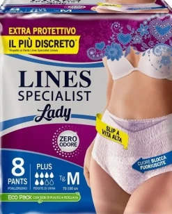 Lines Specialist Lady Pants Plus Mutandina Incontinenza Taglia M 8 Pezzi