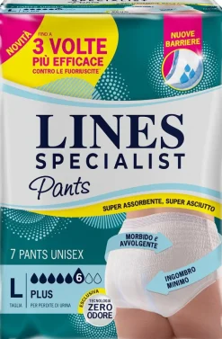 Lines Specialist Pants Plus Pannolone Per Incontinenza Unisex Taglia L 7 Pannolini