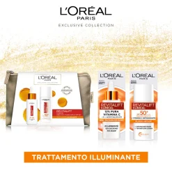 L'Oréal Paris Pochette Revitalift Clinical con Siero Viso+Fluido Anti-UV SPF 50+Routine Illuminante con Vitamina C 30 ml+50 ml
