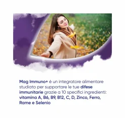 Mag Immuno+ Difese Immunitarie Integratore Alimentare Vitamine e Minerali, Magnesio, Difese Immunitarie, Stanchezza e Affaticamento 30 compresse