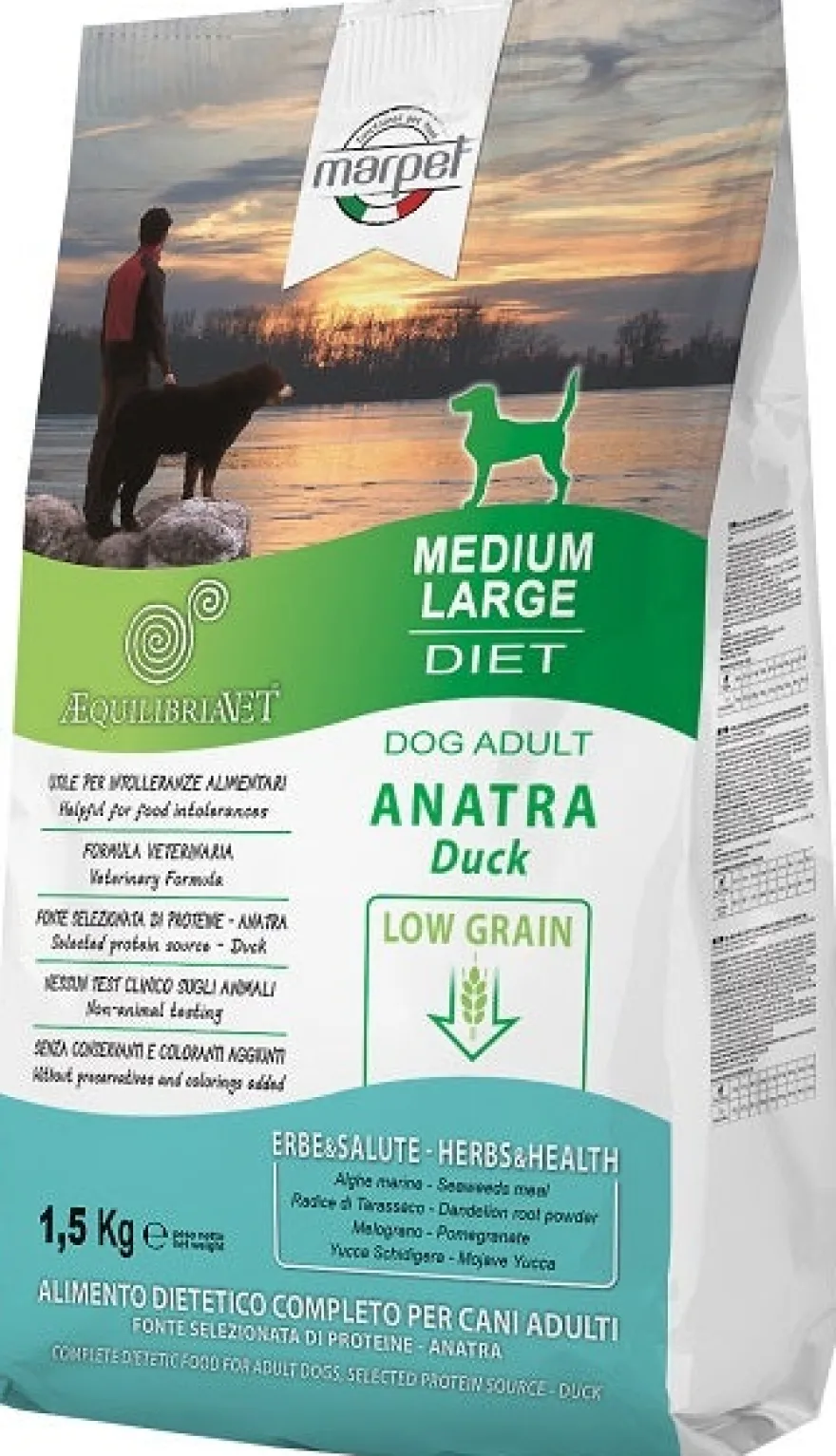Marpet Aequilibriavet Low Grain Anatra Cibo Secco Per Cani Adulti Taglia Medium Large Sacco 1,5Kg